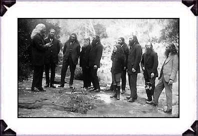 Circa 1920s, Israelite preachers at Sydney, Australia, colony at North Ryde. To the left, leading the sermon is Brother Jimmie Taylor, of the Israelite House of David, who often preached sermons in the Domain at Sydney on Sunday afternoons.