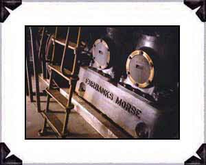 The Fairbanks Morse diesel, 2 cylinder, electrical generator is in the colony powerhouse that is under reconstruction. The smaller back-up generator is being restored for active duty once again as in 1934.