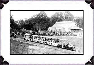 1909 miniature trains and Vegetarian Restaurant (right) at Eden Springs Park.