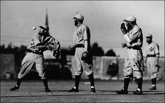 The Pepper Game of the 1930s; L-R, George Anderson, John Tucker, Doc Tally. Tally created the exhibition, and brought it to its perfection with these Israelite players during the decade of the 1930s. The game stopped at fifth inning to see a performance that was both uniquely clever as it was expertly executed.